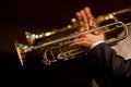 Hands of man playing the trumpet in the orchestra Royalty Free Stock Photo