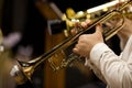 Hands of man playing the trumpet in the orchestra Royalty Free Stock Photo