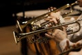 Hands of man playing the trumpet in the orchestra Royalty Free Stock Photo