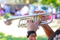 Hands of the man playing the trumpet Royalty Free Stock Photo