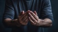 Hands of man praying to god, AI Royalty Free Stock Photo