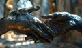 Hands of a man and a woman in front of the cathedral.