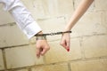 Hands of man and woman with handcuffs Royalty Free Stock Photo