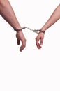 Hands of a man and a woman in handcuffs - relationship concept Royalty Free Stock Photo