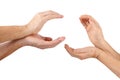 Hands man and woman shows hold offer gesture Royalty Free Stock Photo