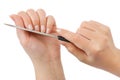 Hands and manicure nail file Royalty Free Stock Photo