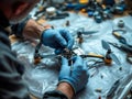 The hands of a master assembling an ftp drone