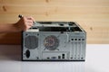 Hands of a mechanic with a screwdriver repairing and assembling desktop computer internal parts Royalty Free Stock Photo