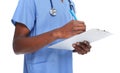 Hands of medical doctor with a clipboard Royalty Free Stock Photo