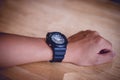men`s black wrist watches, punctuality concepts Royalty Free Stock Photo