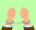 Hands in Metal Handcuffs Flat Vector Illustration