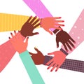 hands of mix race group of women putting together female empowerment movement girl power union of feminists concept Royalty Free Stock Photo