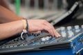 hands of mixer at concert in outdoor Royalty Free Stock Photo