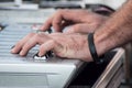 Hands of mixer at concert in outdoor Royalty Free Stock Photo