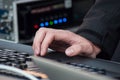 Hands of mixer at concert in outdoor Royalty Free Stock Photo