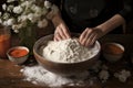 Hands mixing ingredients in a mixing bowl. Royalty Free Stock Photo