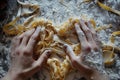 hands molding pasta into a heart on a flourdusted surface Royalty Free Stock Photo