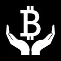 Hands and money currency bitcoin sign
