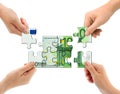 Hands and money puzzle Royalty Free Stock Photo