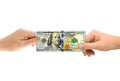 Hands and money puzzle Royalty Free Stock Photo