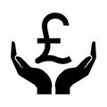 Hands and money sign Pound Sterling England sign. Take care money sign eps ten