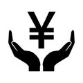 Hands and money sign Yuan China. Take care money sign ten eps