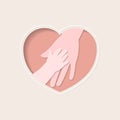 Hands of mother and baby in heart shaped paper art style Royalty Free Stock Photo
