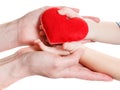 Hands of mother and son holding heart symbol