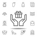 hands with mothers day gift outline icon. set of mothers day illustration icon. Signs and symbols can be used for web, logo,