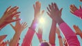 The raised hands in sunlight.AI generated image Royalty Free Stock Photo