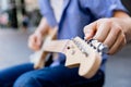 Hands of musician with guitar Royalty Free Stock Photo