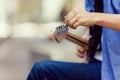 Hands of musician with guitar Royalty Free Stock Photo