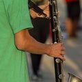 The hands of a musician playing a clarinet at a marching band rehearsal Royalty Free Stock Photo