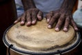 Hands of a musician playing percussion in presentation