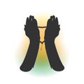 Hands of a Muslim who prays, the on a white background. For Hajj, Umrah, Ramadan, Arafat, Prayer. Vector illustration