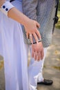 Hands Of A Newly-Married Couple With Wedding Rings Royalty Free Stock Photo