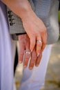 Hands Of A Newly-Married Couple With Wedding Rings Royalty Free Stock Photo