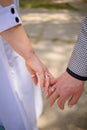 Hands Of A Newly-Married Couple With Wedding Rings Royalty Free Stock Photo