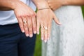 Hands newlyweds display their wedding rings Royalty Free Stock Photo