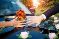 Hands of newlyweds with rings close up. Wedding concept. Selective focus Royalty Free Stock Photo