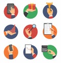 Hands with object icons set Royalty Free Stock Photo