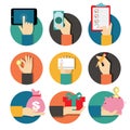 Hands with object icons set Royalty Free Stock Photo