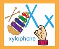 Cartoon letter X. Creative English alphabet. ABC concept. Sign language and alphabet.
