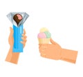Hands offers sweetness with cake vector arm holding chocolate confectionery sweet confection seduction, no diet. not
