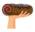 Hands offers sweetness with cake vector arm holding chocolate confectionery sweet confection seduction, no diet. not