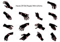 Hands of old people with arthritis. Silhouette. Illustration