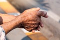 Hands of old woman,Labor hand at dirty ,concept for poverty or hunger people,human Rights,donate and charity for underprivileged