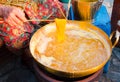 Hands of old women making foi thong dessert Royalty Free Stock Photo