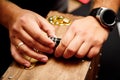 Hands open the combination lock close-up. Royalty Free Stock Photo