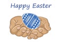 Hands open palms hold the Easter egg. Greeting card for the holiday. Vector Royalty Free Stock Photo